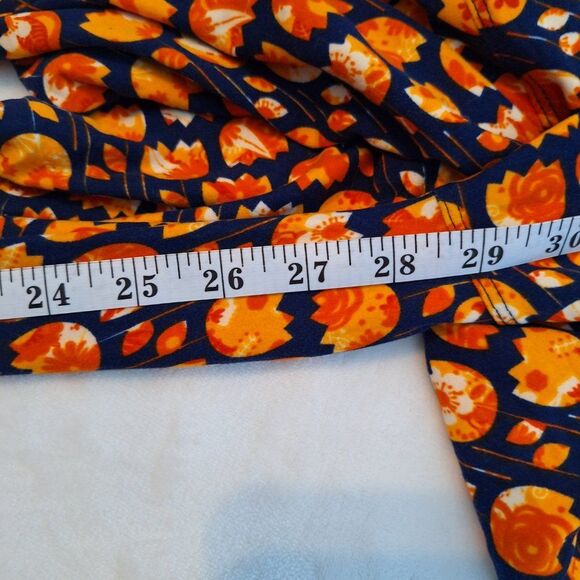 Blue With Orange Flowers LulaRoe Leggings Tall & Curvy Yoga Workout Spring - Picture 5 of 7